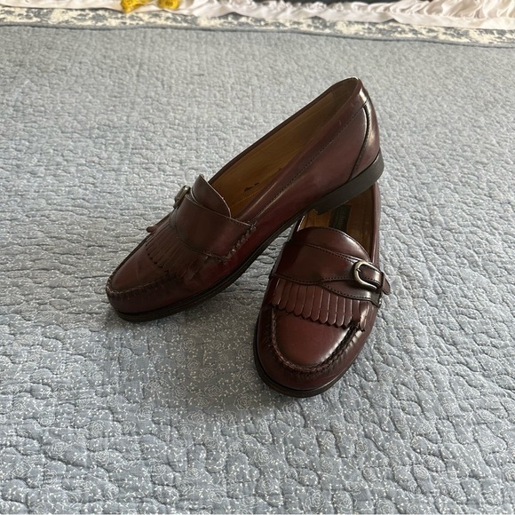 G H Bass Kiltie Loafer Burgandy Leather Gold Buckle Slip On Brazil 8703 Size 11 main image 8